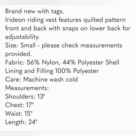 New Irideon Sleeveless Zip Front Sleeveless Horseback Riding Vest Size Small - Picture 12 of 12